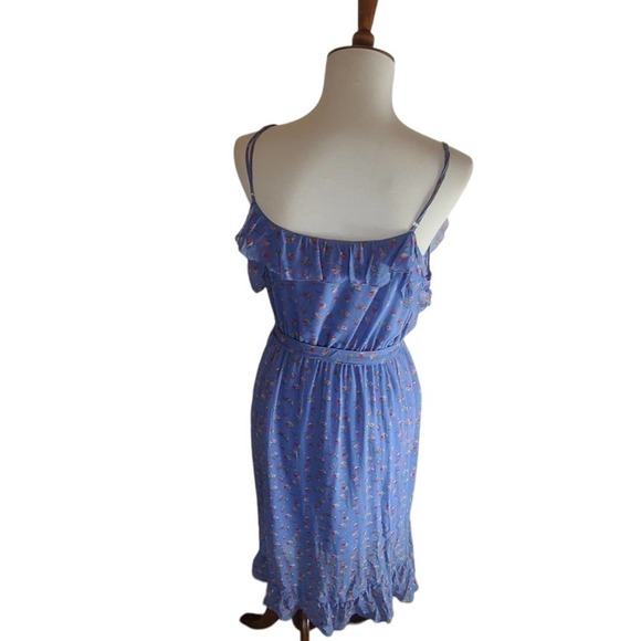 Joie 100% Silk Floral Dinesh Cold Shoulder Strawberry Blue Midi Dress Small - Picture 3 of 11